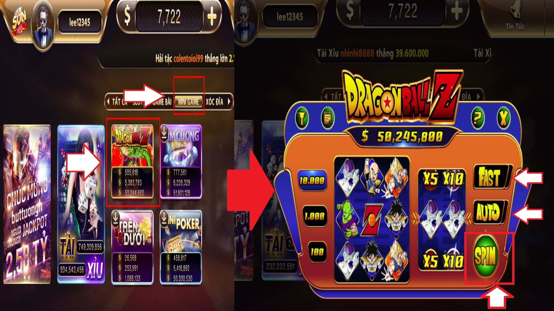 Game nổ hũ Dragon Ball Z Sunwin hủ 53.000.000